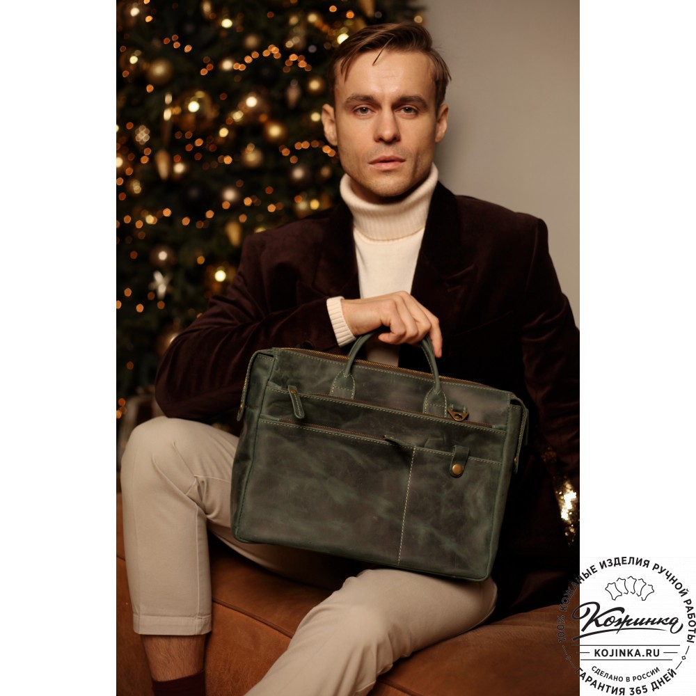 Кожаная деловая сумка "Гранд" (синий крейзи)